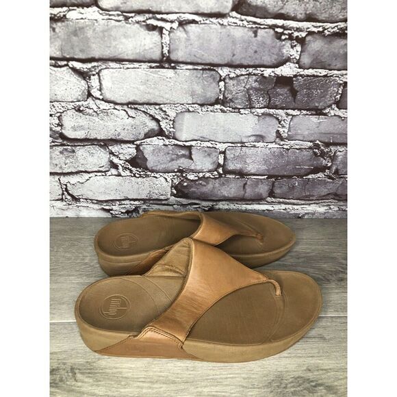 Fitflop Camel Tan Leather Flip Flop Wobble Board Sandals Women’s Sz 10M US/42EU - Picture 1 of 16